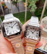 Japan Grade Santos De Cartier Couple Watch Stainless Steel Roman Markers_th.jpg